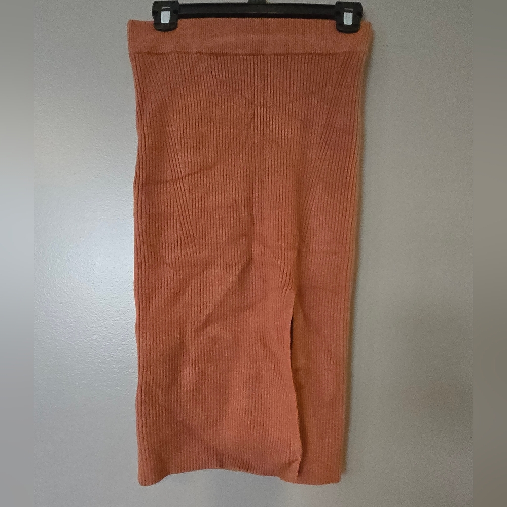 Ribbed Orange Pencil Skirt